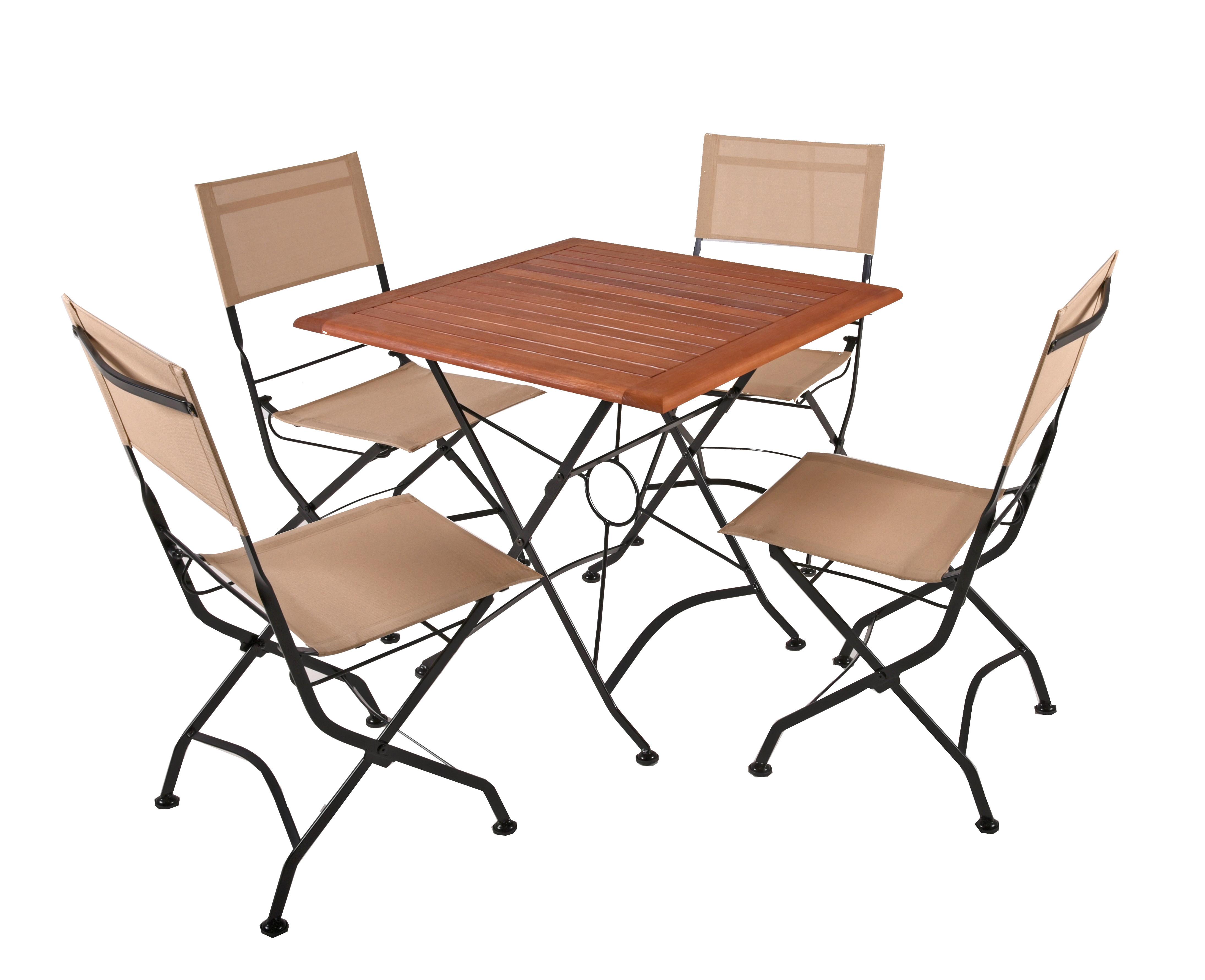 Gartenmöbel Set 5-Tlg. Triest aus Holz, klappbar - Eukalyptusholzfarben/Beige, Basics, Holz/Kunststoff (45/89/58cm) - Gardenson