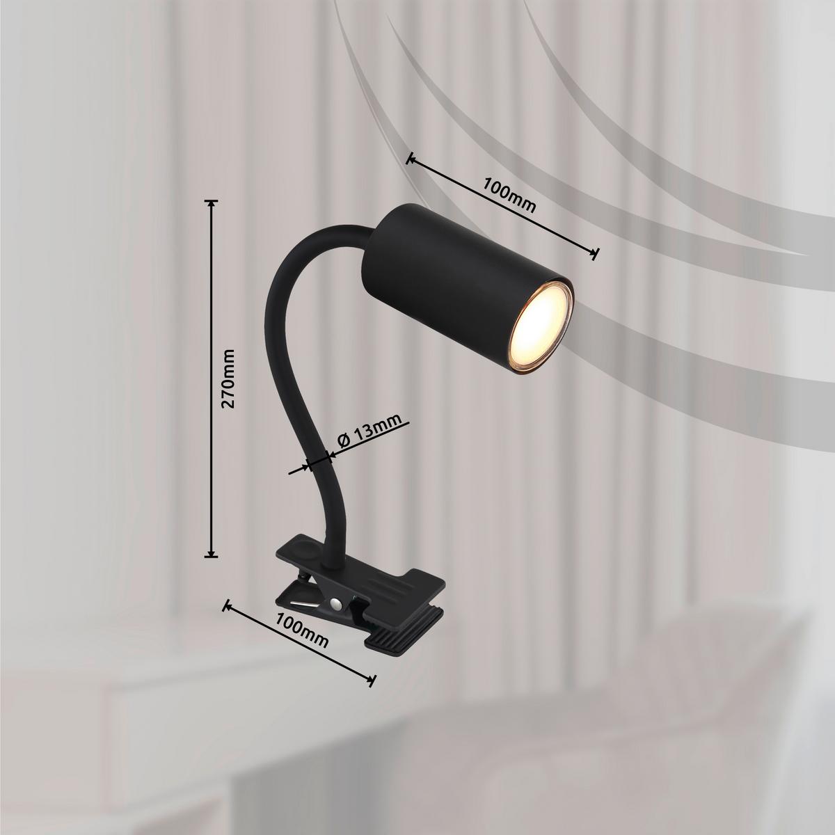 Klemmleuchte 57911kb Warmweiß Mit Kippschalter - Schwarz, Basics, Kunststoff/Metall (10/5,5/41,5cm) - Globo