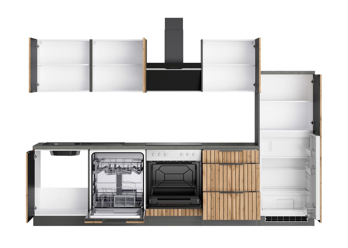 Küchenblock Liverpool Graphit/Eiche Dekor B: 240 cm - Schieferfarben/Eiche Wotan, Basics, Holzwerkstoff (300cm) - Held