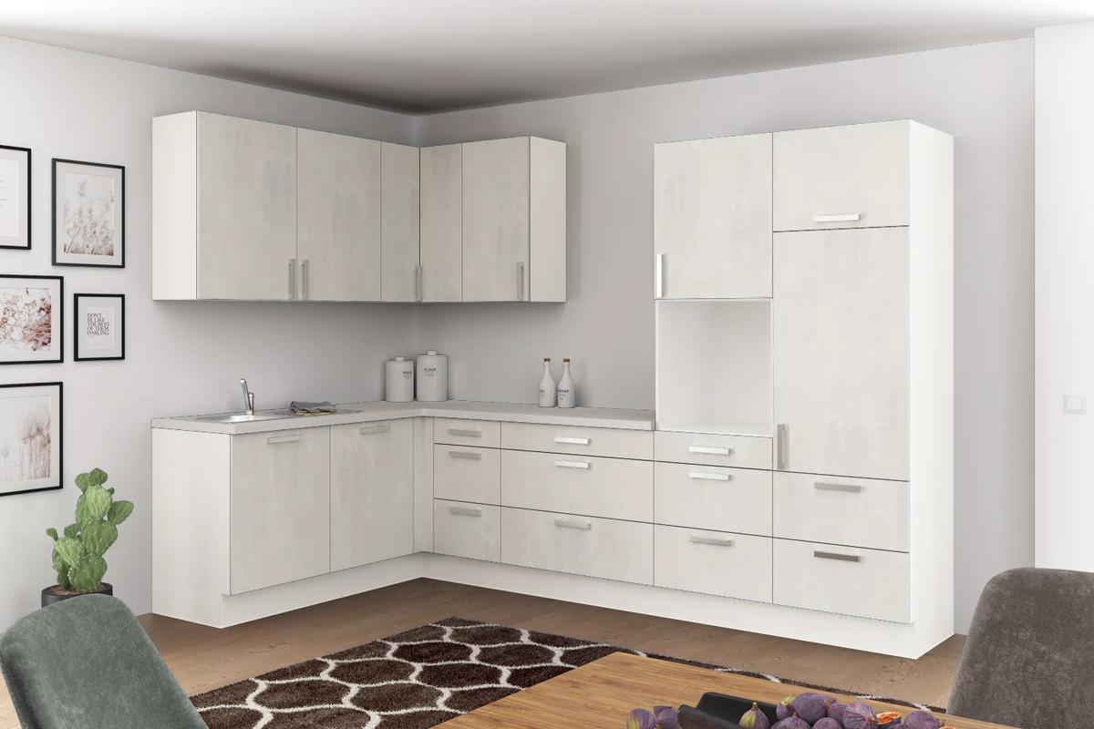 Eckküche Ip1200 Ohne Geräte 185x320 Cm Betonoptik Hell - Schieferfarben/Hellgrau, Basics (185/320cm)