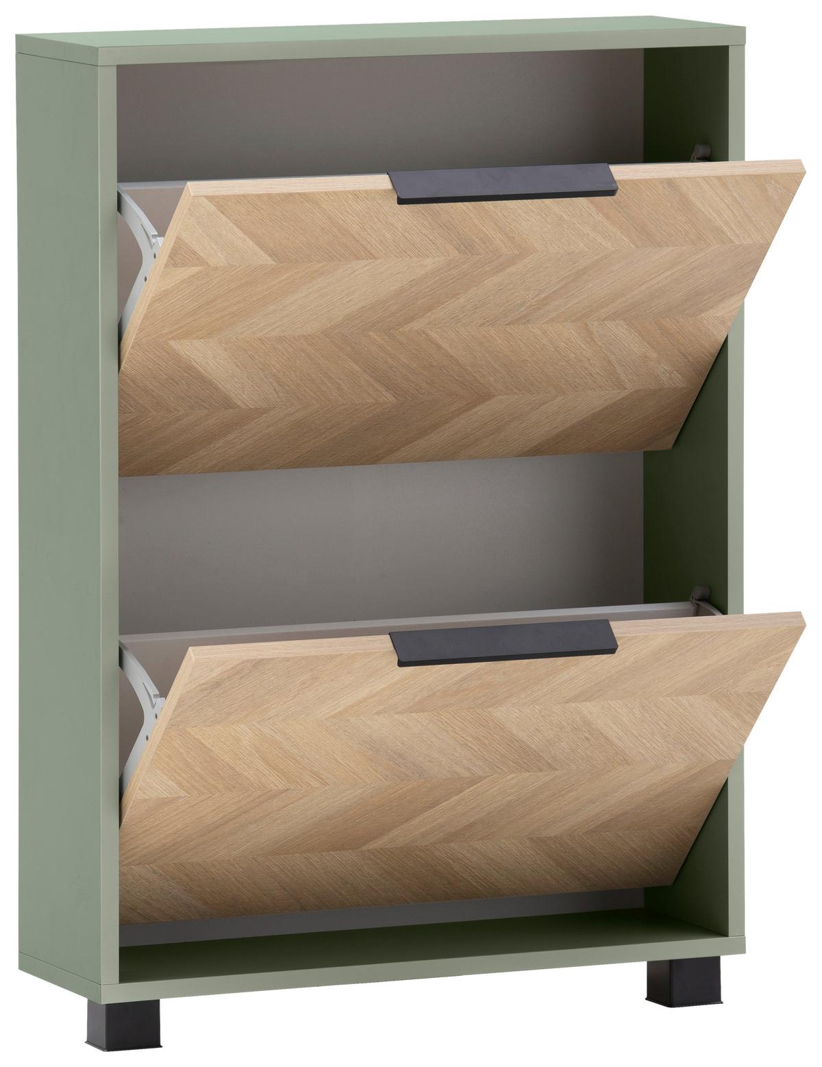 Schuhkipper Piazza Grün/eichefarben B: 59,8 Cm - Eichefarben/Schwarz, Design, Holzwerkstoff (59,8/85,7/19,55cm) - MID.YOU