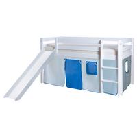 Vyvýšená postel MANUEL závěs modrý-tmavěmodrý - bílá/světle modrá, Natur, dřevo (90/200cm) - MID.YOU