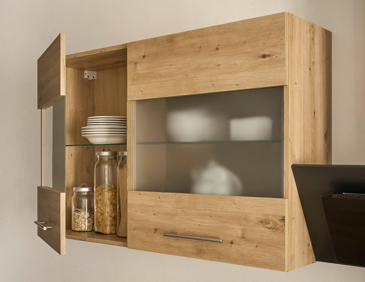 Küchenblock Capri Weiß/Eiche Dekor B: 280 cm - Weiß/Eiche Artisan, Basics, Glas/Holzwerkstoff (280cm) - MID.YOU