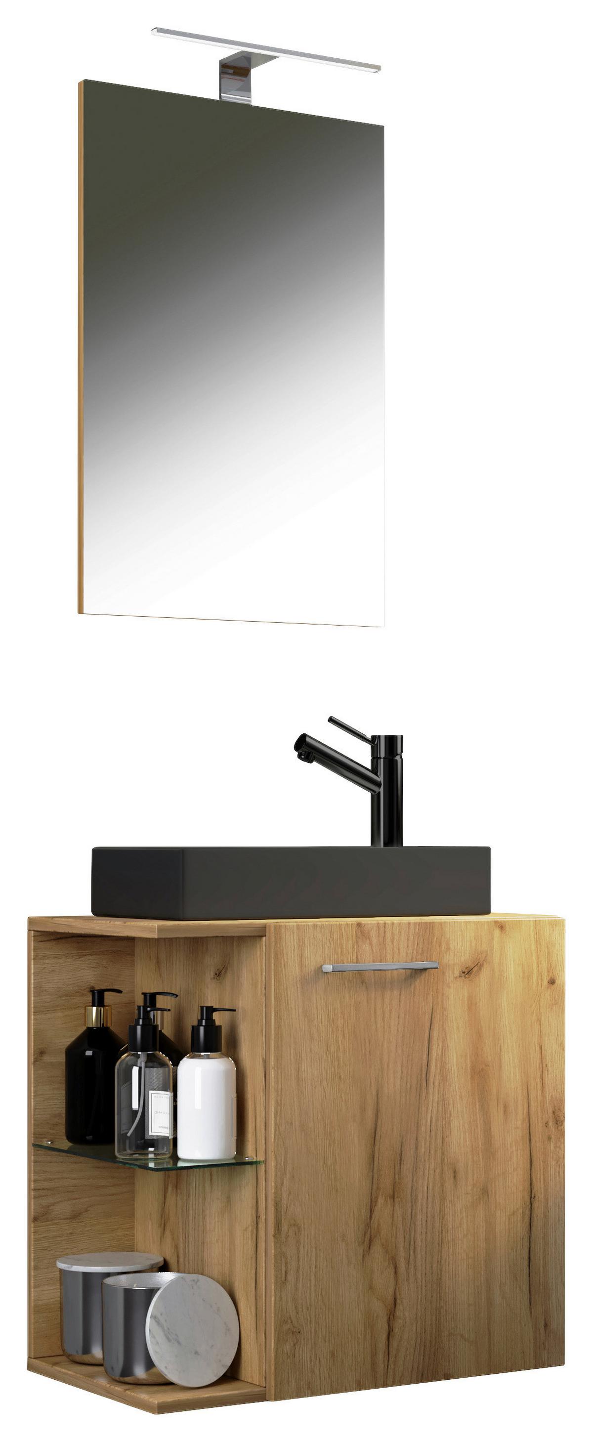 Gästebad Hausa Bl - Honigeiche/Schwarz, MODERN, Glas/Keramik (52cm) - MID.YOU