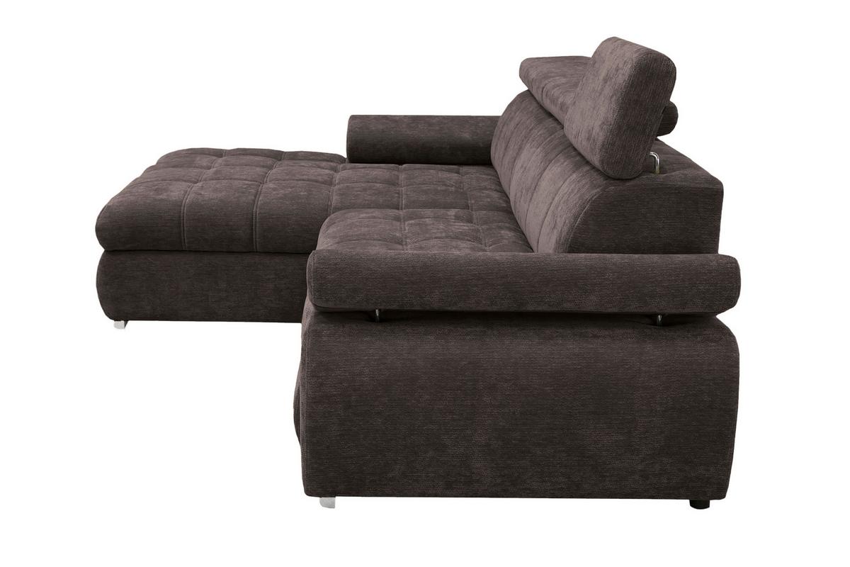 Rohová sedačka VEGAS, levá, tmavě hnědá žinylka - tmavě hnědá/barvy stříbra, Design, dřevo/textil (173/294cm)
