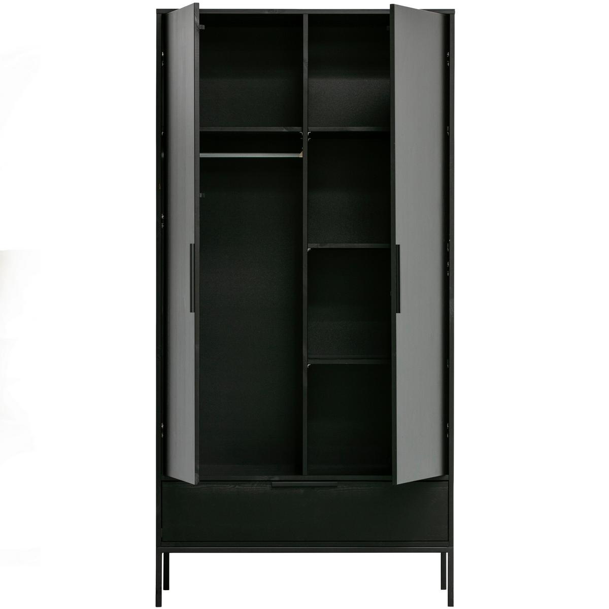 DREHTÜRENSCHRANK Adam Schwarz B: 100cm - Schwarz, Basics, Holz (100/200/53cm) - MID.YOU