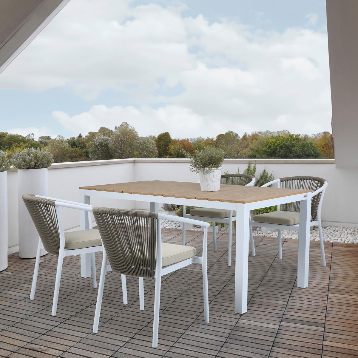 Gartenset Suvi 5tlg - Weiß/Teakfarben, MODERN, Metall (160/90/74cm) - Ambia Garden