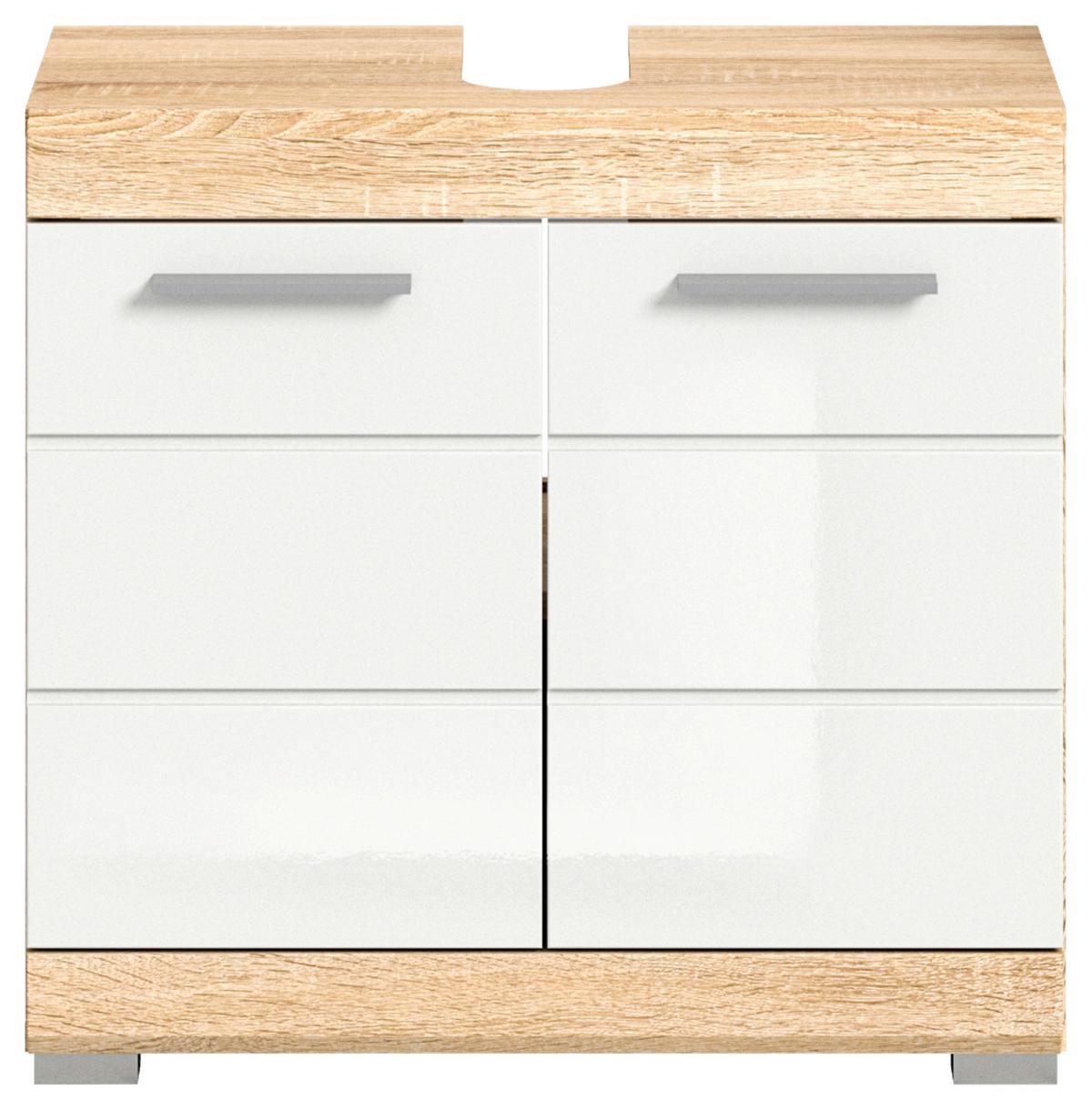 Waschbeckenunterschranklambada Sonoma Eiche/weiß B: 60 Cm - Weiß Hochglanz/Eichefarben, MODERN, Holzwerkstoff (60/56/34cm) - MID.YOU