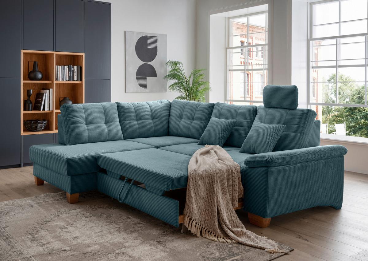 Ecksofa Brizzini Petrol S: 206x274 Cm - Petrol/Naturfarben, MODERN, Textil (206/274cm) - Livetastic
