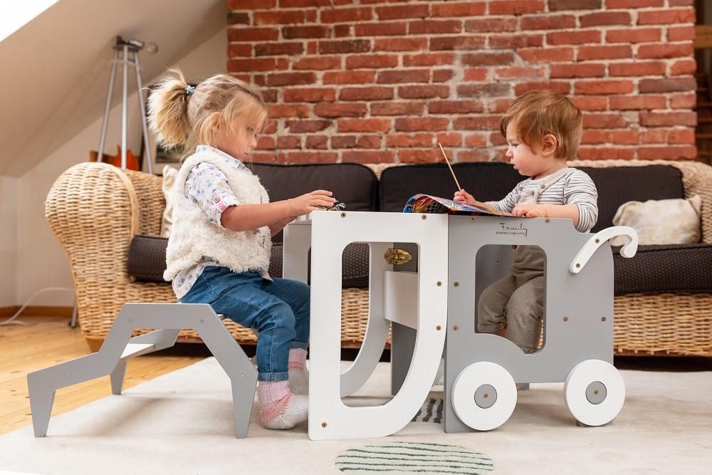 Kombihochstuhl Trolley Step Stool Weiss/Grau - Weiß/Grau, Basics, Holz (38/90/40cm)