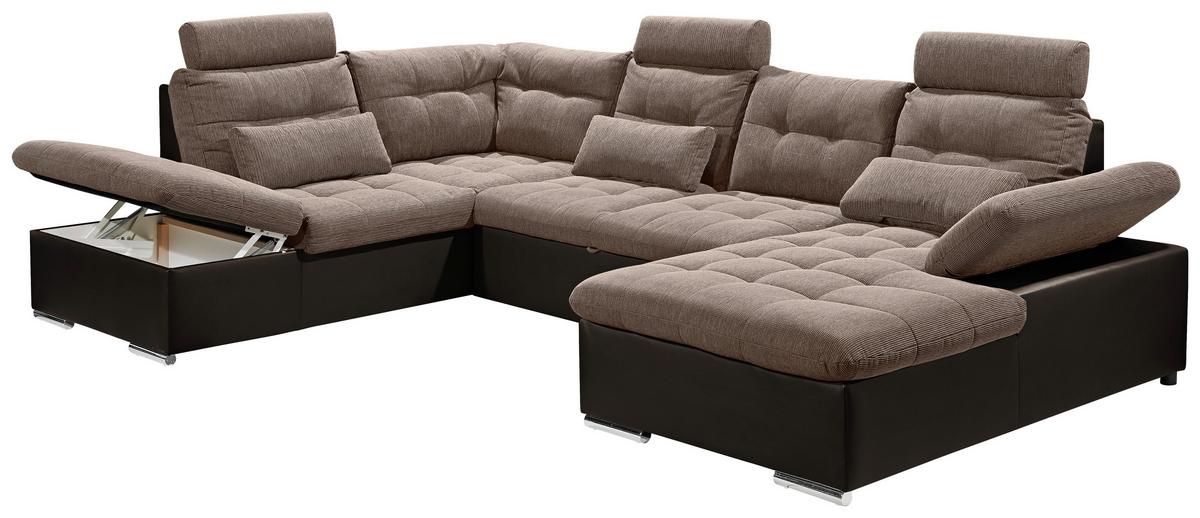 Wohnlandschaft Jakarta U mit Schlaffunktion Braun - Hellbraun/Dunkelbraun, MODERN, Holzwerkstoff/Textil (218/324/170cm) - MID.YOU