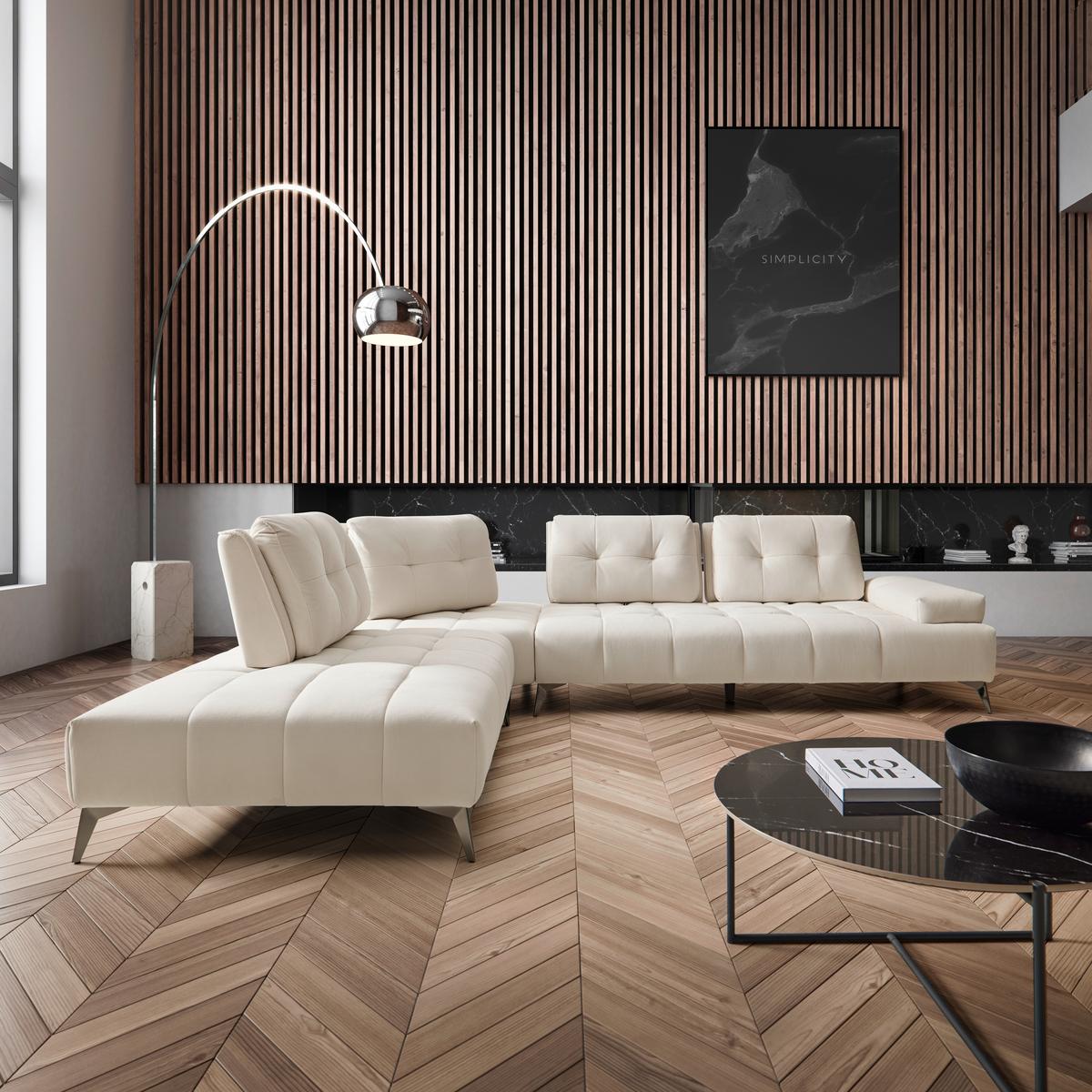 Sedací souprava ESTELLA, krémový manšestr - krémová/tmavě šedá, Moderní, kov/dřevo (326/85/270cm) - Bessagi Home