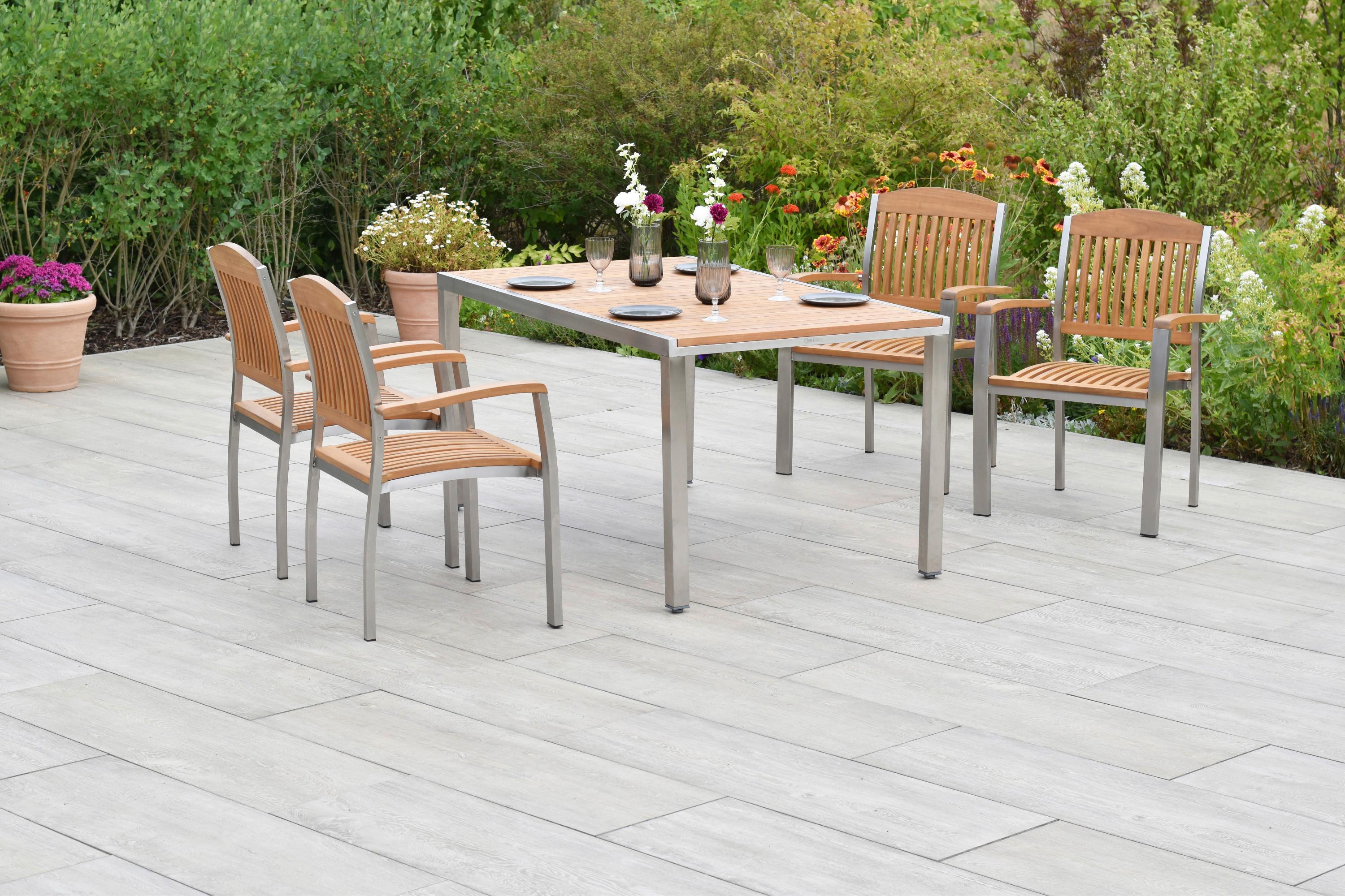 Gartenset Keros - Silberfarben/Naturfarben, MODERN, Holz/Metall - Gardenson