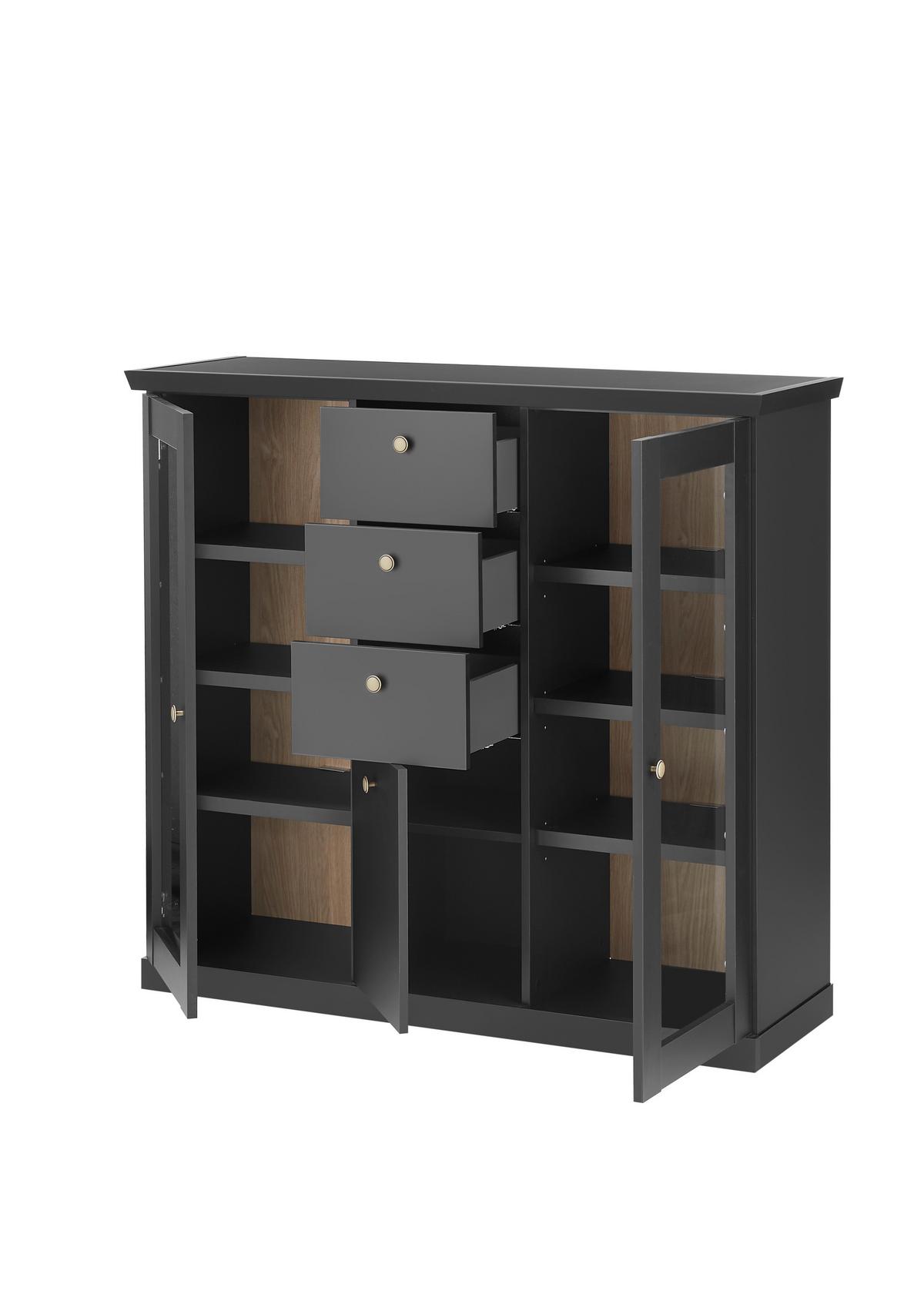 Highboard Lincoln Schwarz/Eichefarben B: 129cm - Eichefarben/Schwarz, Design, Holzwerkstoff (129/118/42cm) - MID.YOU