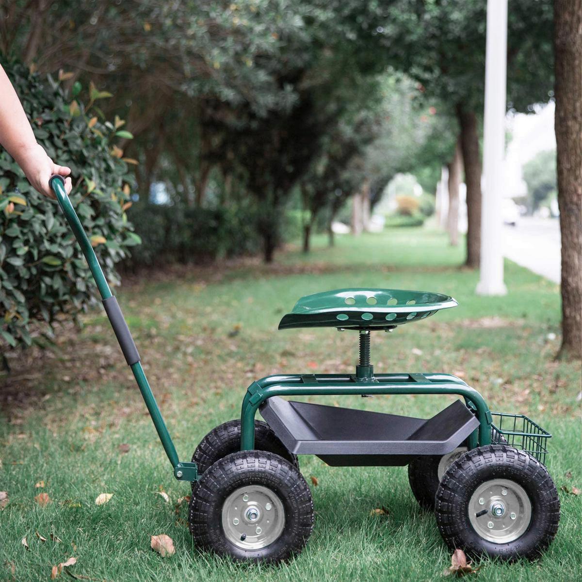 Gartengerätewagen Mit Sitz Grün - Dunkelgrün, Basics, Kunststoff/Metall (81/45/86cm) - Ambia Garden