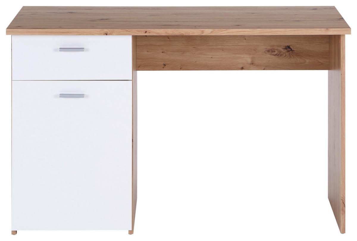 Psací stůl SIMON - bílá/dub artisan, Moderní, kompozitní dřevo/plast (120/75,5/60cm)