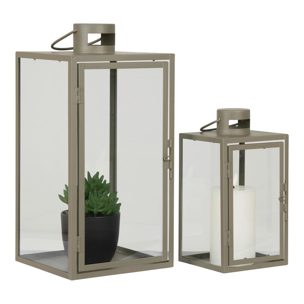 Laternenset Corfu Grün 2 Stück - Grün, Design, Glas/Metall