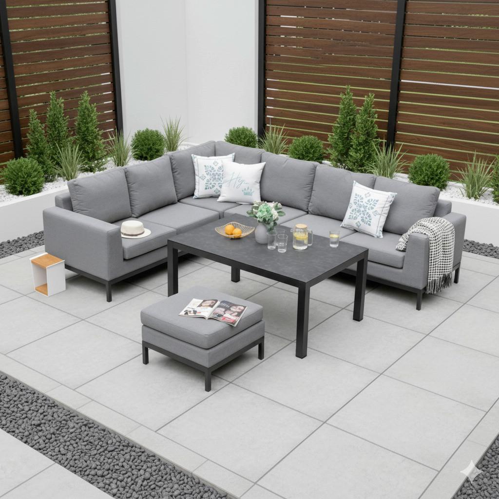 Loungegarnitur Tarent - Anthrazit/Grau, MODERN, Textil/Metall - Gardenson