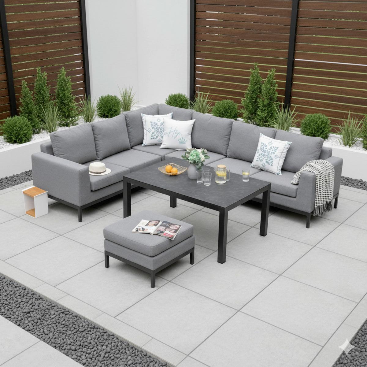 Loungegarnitur Tarent - Anthrazit/Grau, MODERN, Textil/Metall - Gardenson
