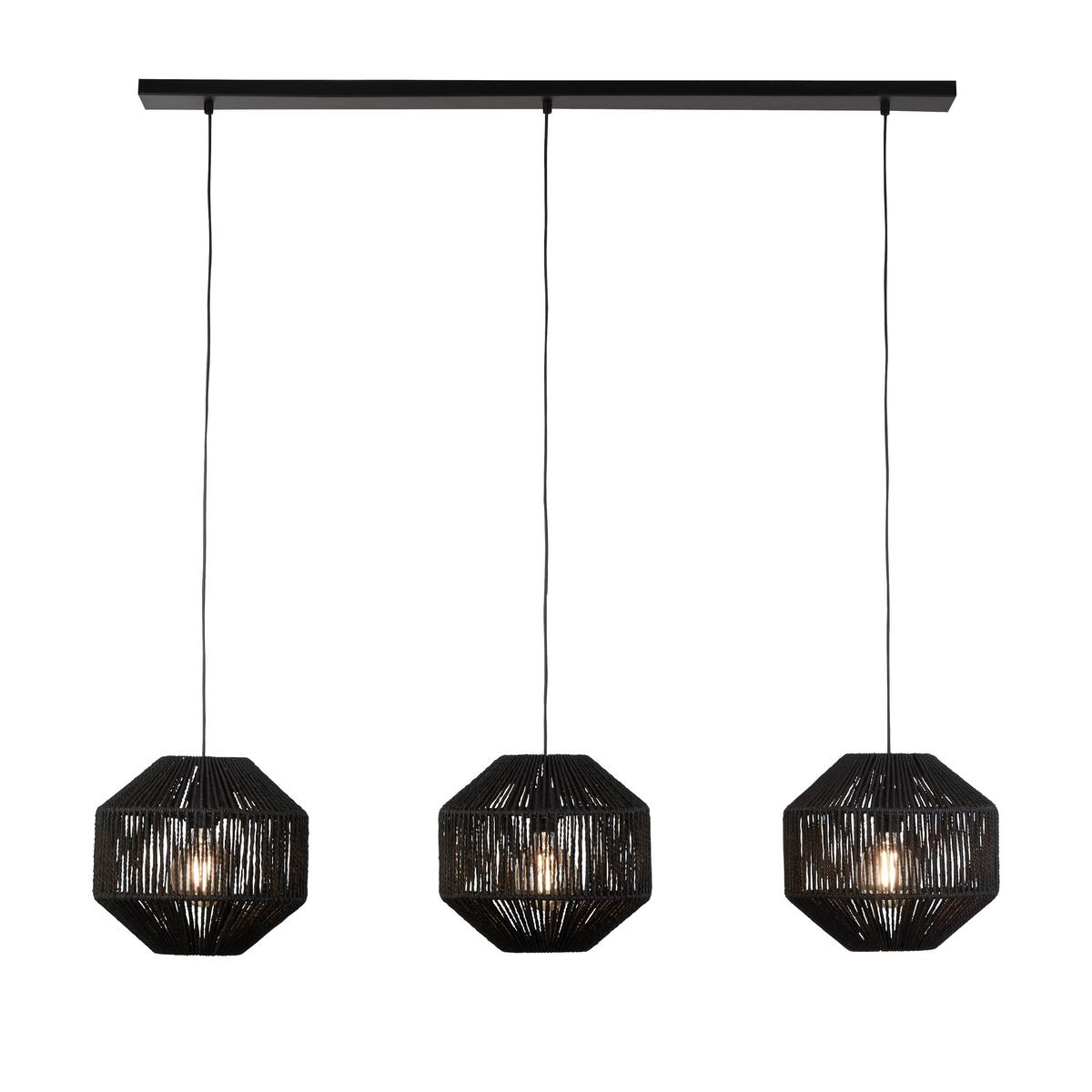 Hängeleuchte Wicker H: 130 cm, 3-Flammig, höhenverstellbar - Schwarz, Design, Textil/Metall (130/130/30cm)