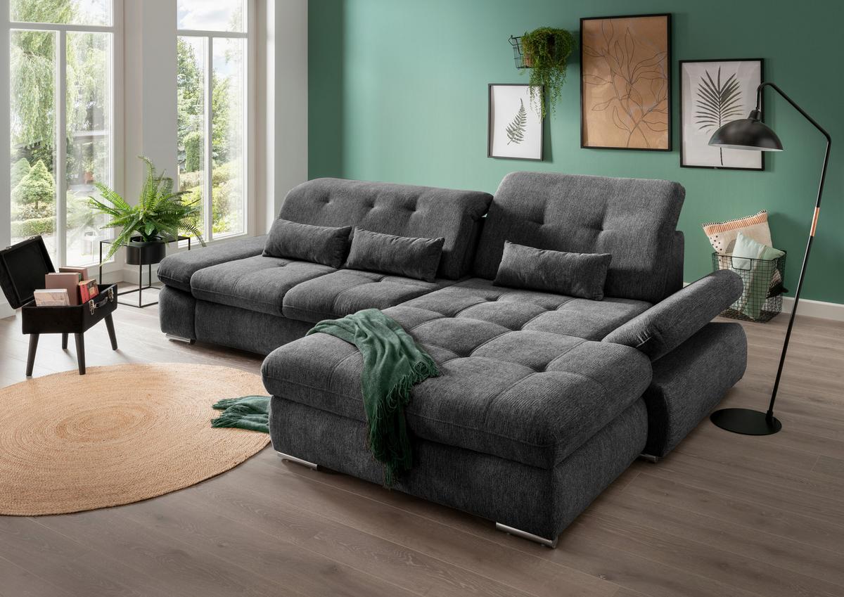 Ecksofa Dalida Anthrazit S: 300x196 cm - Chromfarben/Anthrazit, Design, Textil (300/196cm) - Livetastic