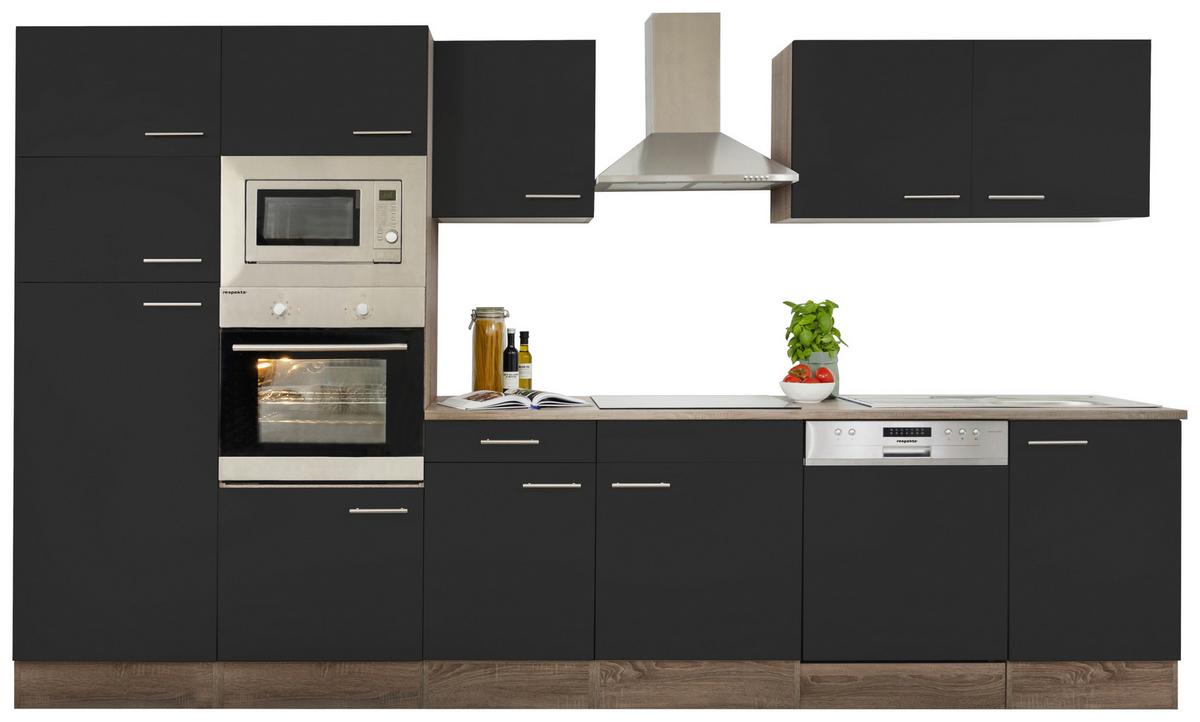 Küchenzeile Ohne Geräte B: 340 Cm Schwarz/eiche Dekor - Eichefarben/Schwarz, Basics, Holzwerkstoff (340cm) - Respekta