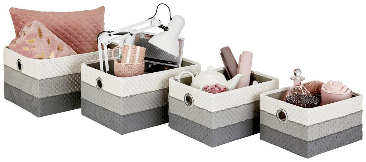Regalkorb Debby 32x23 cm Weiß/Grau Kunststoff Lederlook - Weiß/Grau, Basics, Textil (32/23/18cm) - Ondega