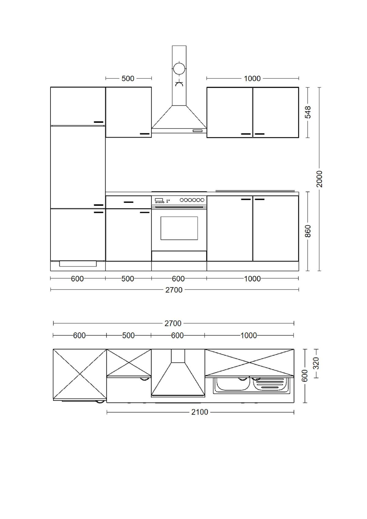Küchenblock Valero Sonoma Eiche/Weiß B: 270 cm - Weiß Hochglanz/Sonoma Eiche, MODERN, Holzwerkstoff (270cm) - FlexWell