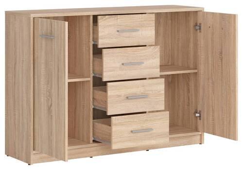Kommode Nepo Plus Chest Of Drawers - Schwarz/Sonoma Eiche, Design, Holzwerkstoff (118,5/84/34cm)
