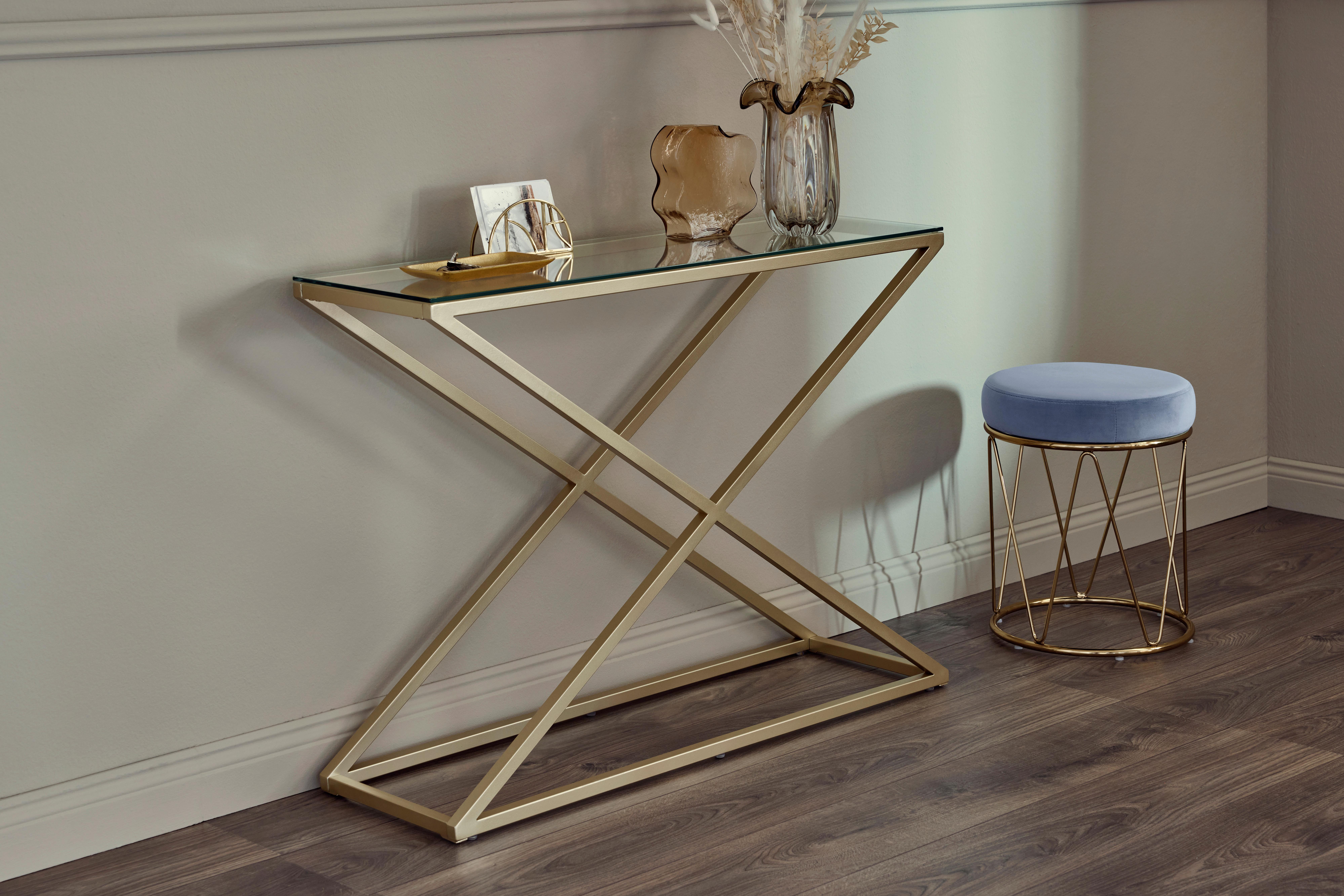 Konsolentisch Xtra Console Goldfarben/Klar B: 30 cm - Klar/Goldfarben, MODERN, Glas/Metall (100/30/74cm) - Livetastic