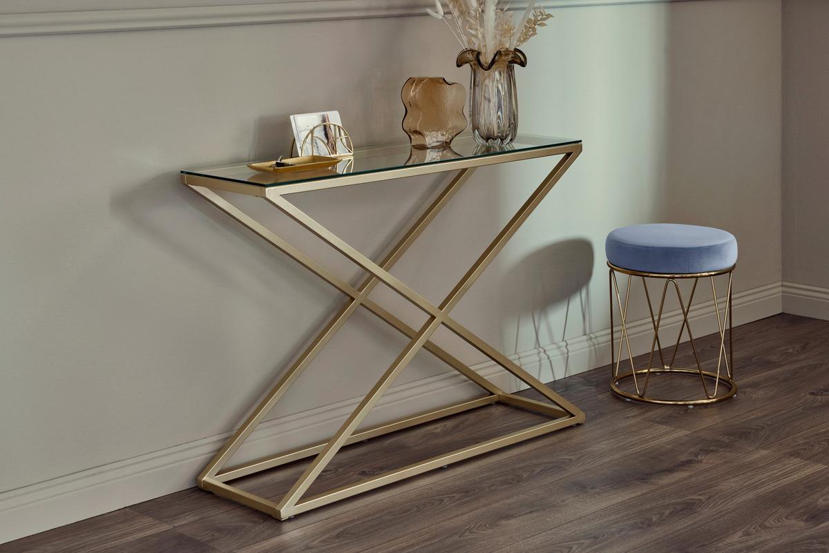 Konsolentisch Xtra Console Goldfarben/klar B: 30 Cm - Klar/Goldfarben, MODERN, Glas/Metall (100/30/74cm) - Livetastic