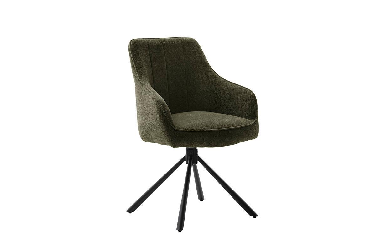 Armlehnstuhl Kasama Textil Olive 180° drehbar - Schwarz/Olivgrün, KONVENTIONELL, Textil/Metall (62/91/62cm)