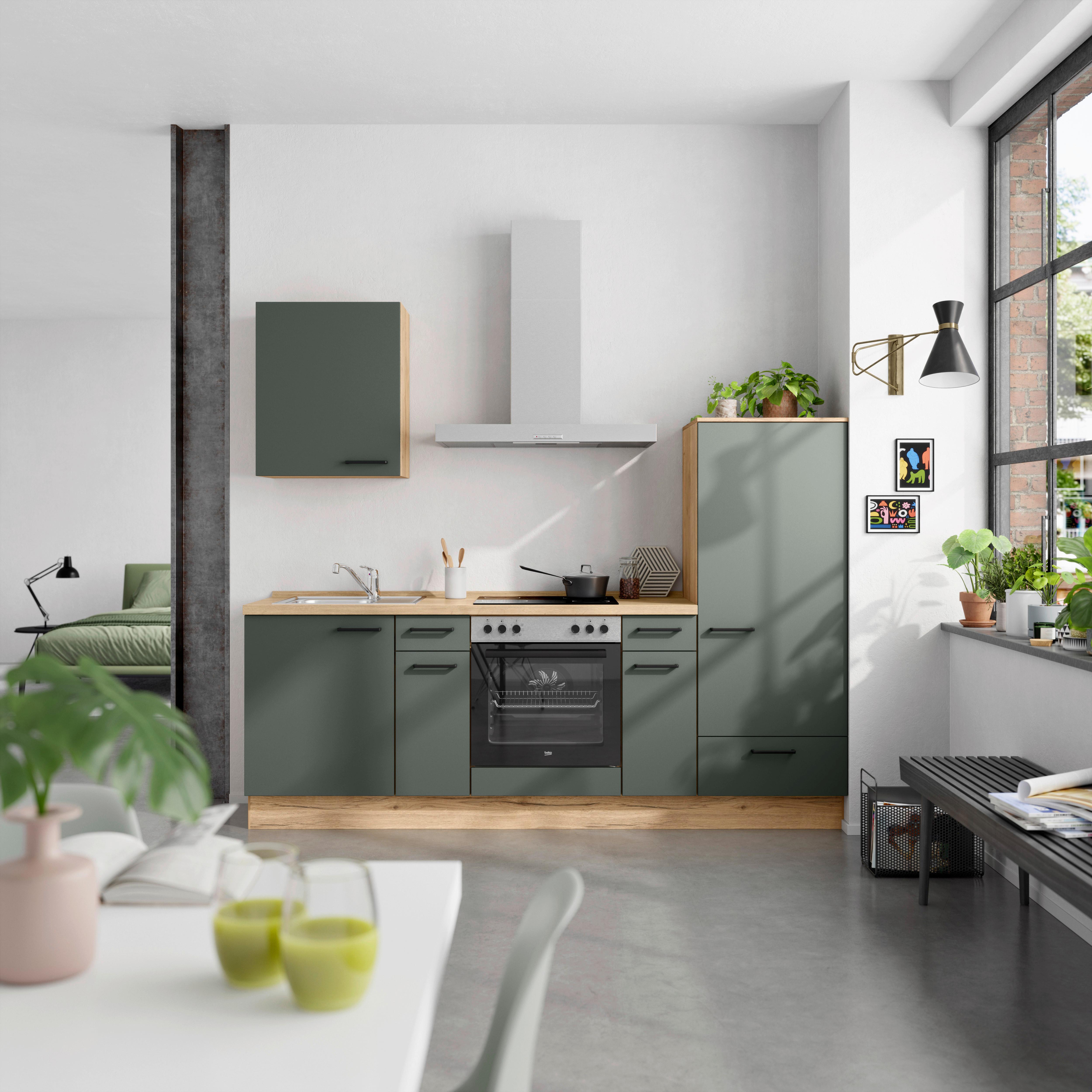 Küchenleerblock Easytouch Low-Line, L2 Rechts - Dunkelgrün/Eichefarben, MODERN, Holzwerkstoff (240cm) - Nobilia