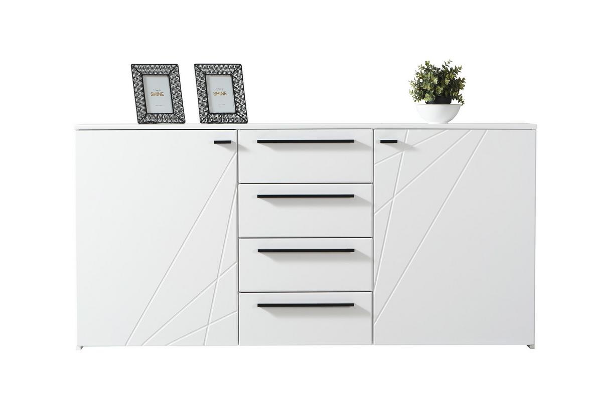 Komód Ksanti 163/80 Cm - fehér/magasfényű fehér, Basics, faalapú anyag (163/80,5/40cm)