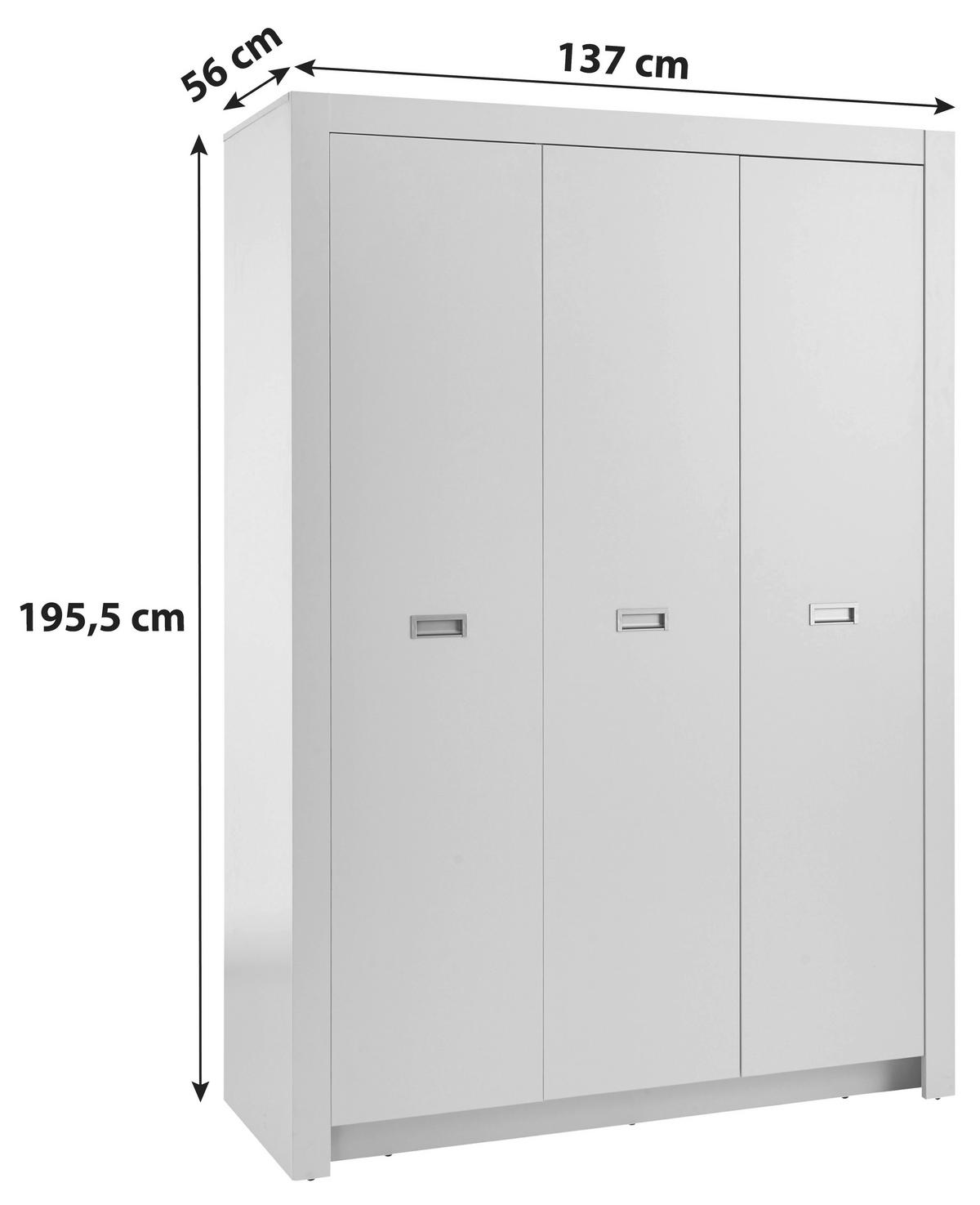 Šatní skříň ALASKA bílá - bílá/barvy stříbra, Konvenční, kompozitní dřevo/plast (137/195,5/56cm) - MID.YOU