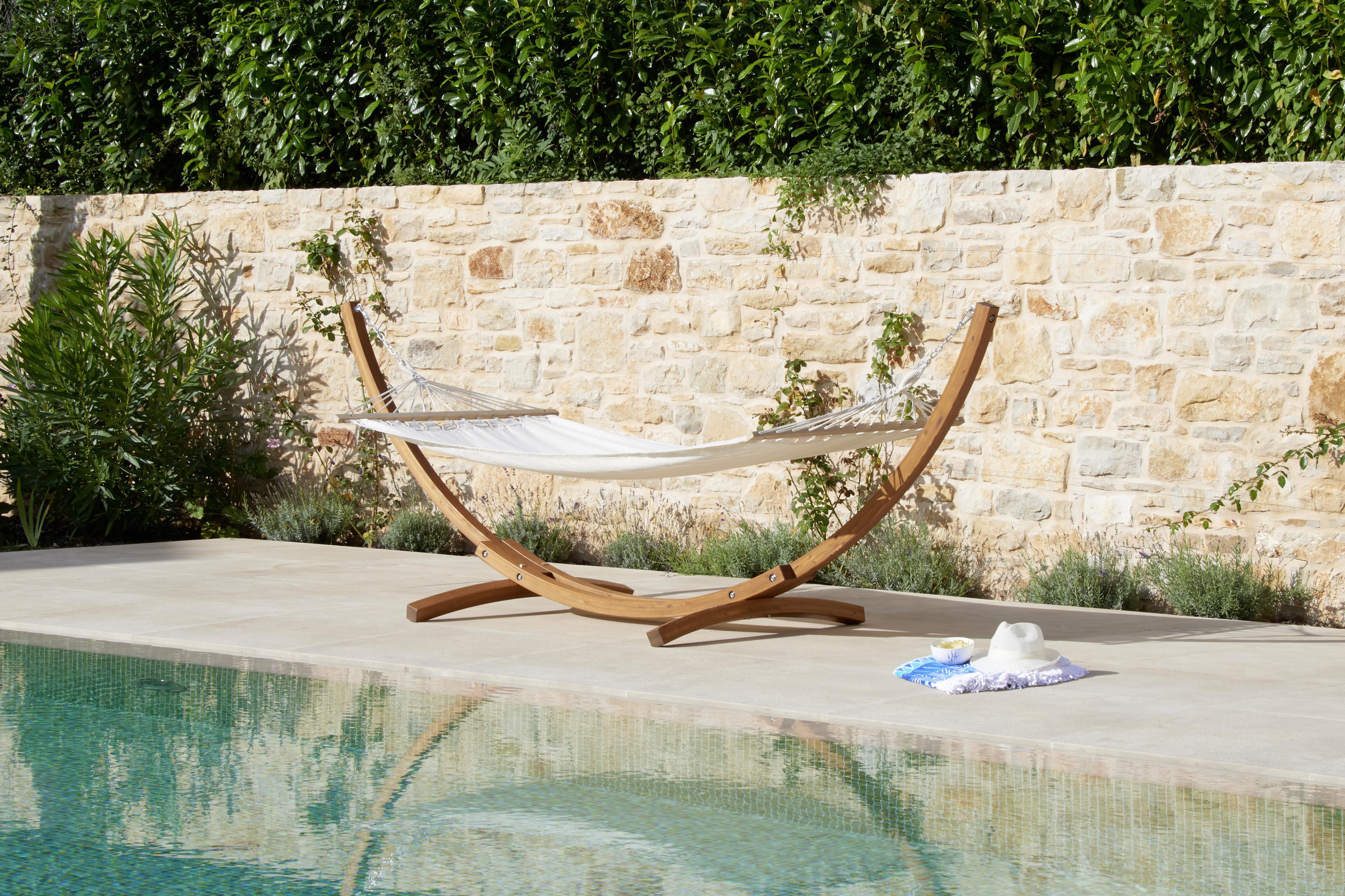 Hängematte mit Gestell Mesa - Creme/Teakfarben, MODERN, Holz/Textil (310/123/120cm) - Ondega