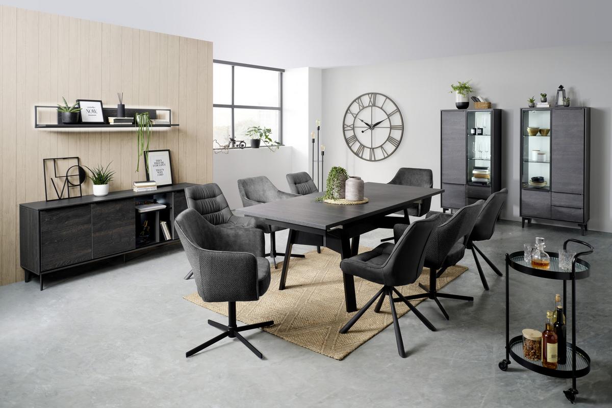 VITRÍNA AARHUS - černá/antracitová, Moderní, kov/kompozitní dřevo (73/159/40cm) - Premium Living