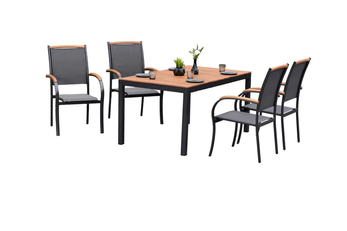 Gartentischgruppe Siena 5-Tlg. Aus Akazie, In Graphitfarbe - Graphitfarben/Grau, KONVENTIONELL, Holz/Textil - Gardenson