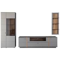 Wohnkombination Teilmassiv 3-Tlg. Sevilla Grau/eiche - Eichefarben/Schwarz, Design, Glas/Holzwerkstoff (326/207/50cm) - MID.YOU