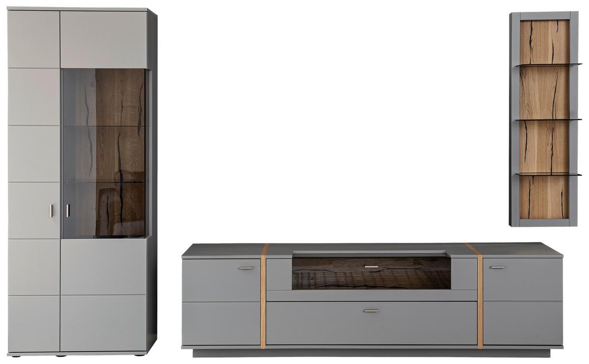 Wohnkombination Teilmassiv 3-Tlg. Sevilla Grau/eiche - Eichefarben/Schwarz, Design, Glas/Holzwerkstoff (326/207/50cm) - MID.YOU