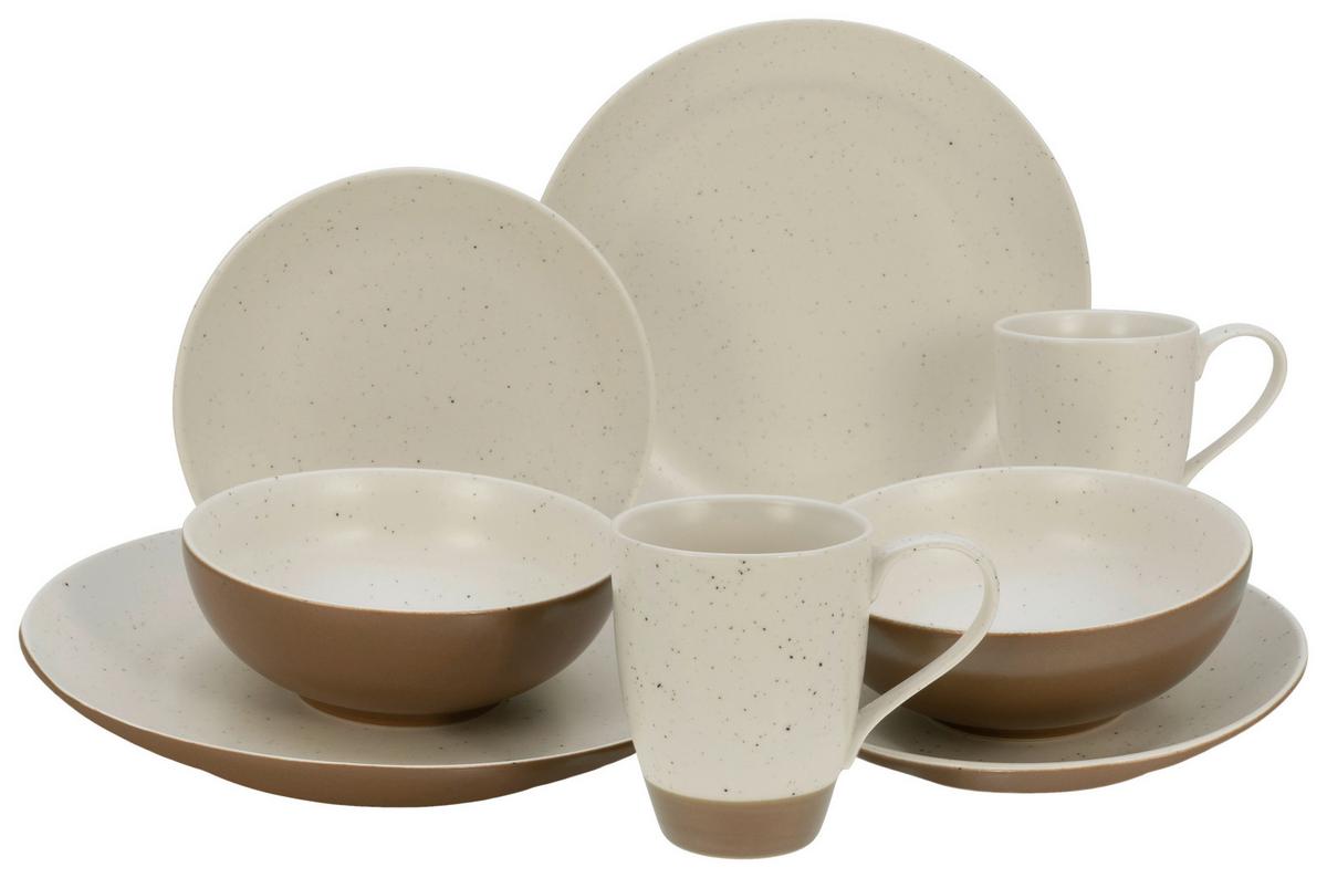 Kombiservice Dunes Keramik 4 Personen Geschirr Set - Terracotta/Weiß, Trend, Keramik (34/32/33cm) - Creatable
