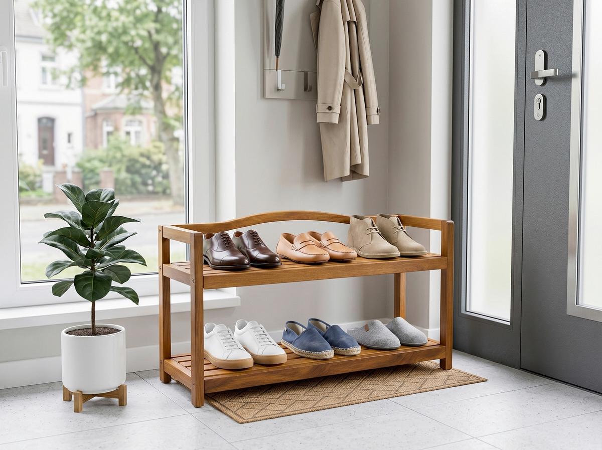 Schuhregal aus Akazie 2 Etagen 26x42x74 cm - Akaziefarben, Basics, Holz (26/42/74cm)