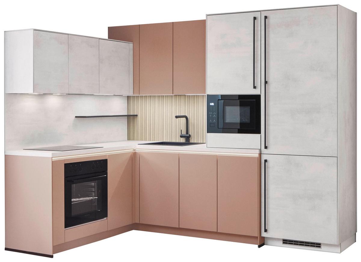 Eckküche Sidney/Riga - Sandfarben/Koralle, Basics, Holzwerkstoff (185/288cm) - Vertico