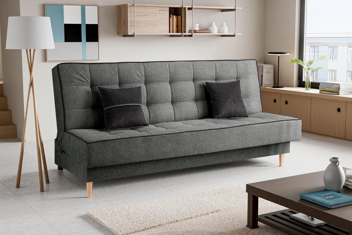 Schlafsofa Bono Grau B: 199cm - Hellbraun/Schwarz, Basics, Holz/Textil (199/91/91cm) - MID.YOU