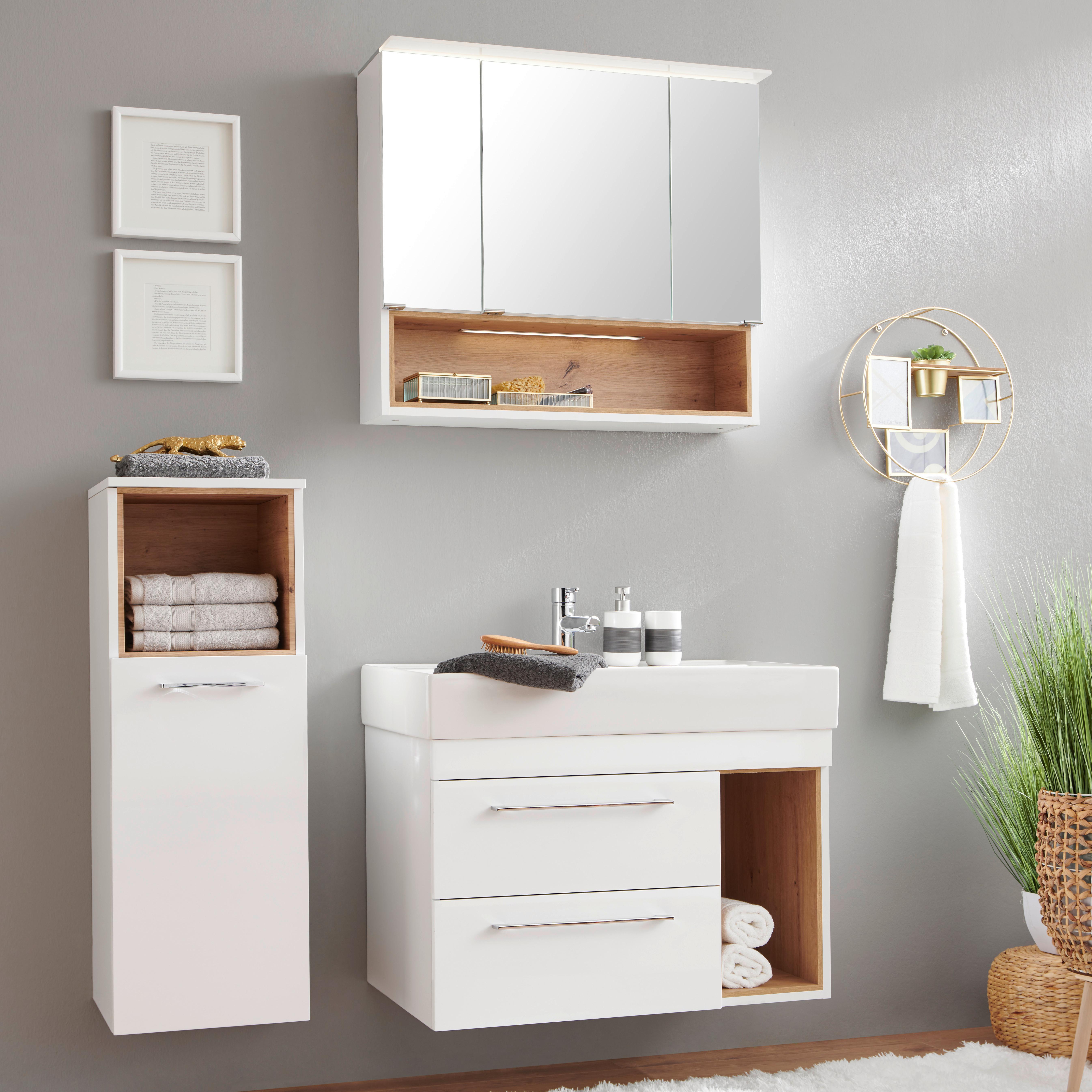 Waschbeckenunterschrank Mura II B: 80 cm Weiß/Eiche - Weiß, MODERN, Keramik/Holzwerkstoff (80/63/46,5cm)