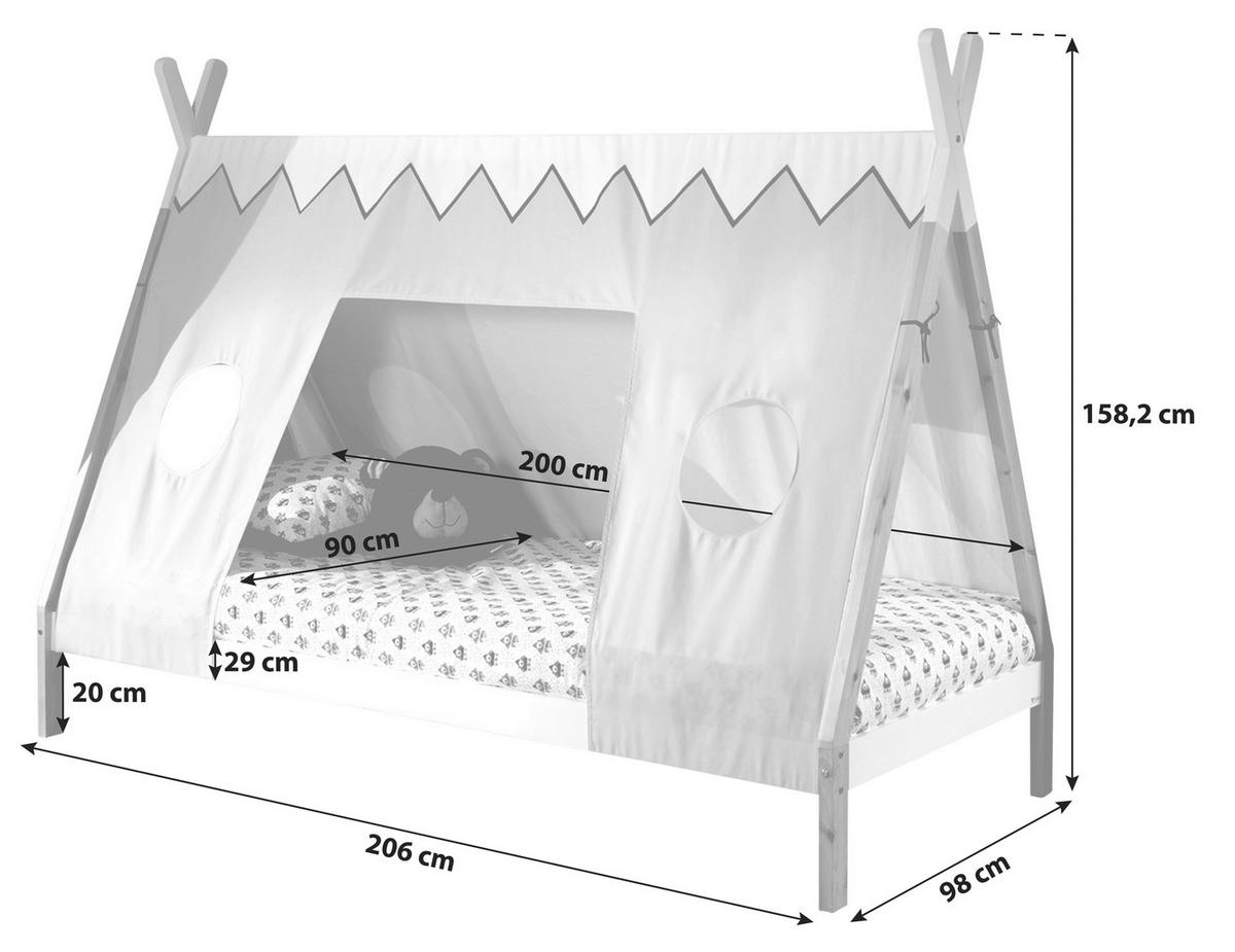 Hausbett Tipi Weiß Lackiert 90x200cm - Weiß/Kieferfarben, MODERN, Holz (90/200cm) - MID.YOU