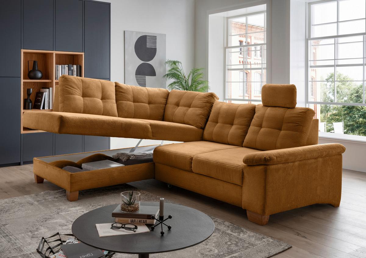 Ecksofa Brizzini Goldfarben S: 206x274 Cm - Goldfarben/Naturfarben, MODERN, Textil (206/274cm) - Livetastic