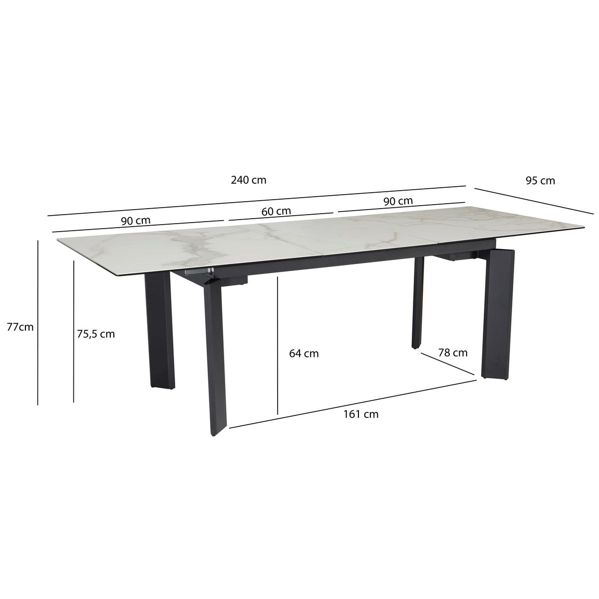 Esstisch Weiß/Schwarz - Schwarz/Weiß, Design, Keramik/Metall (180/95/77cm) - MID.YOU