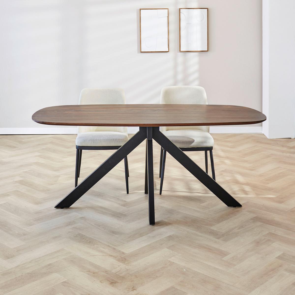 Esstisch Akazie/Schwarz - Schwarz/Braun, Design, Holz/Metall (160/100/76cm) - MID.YOU