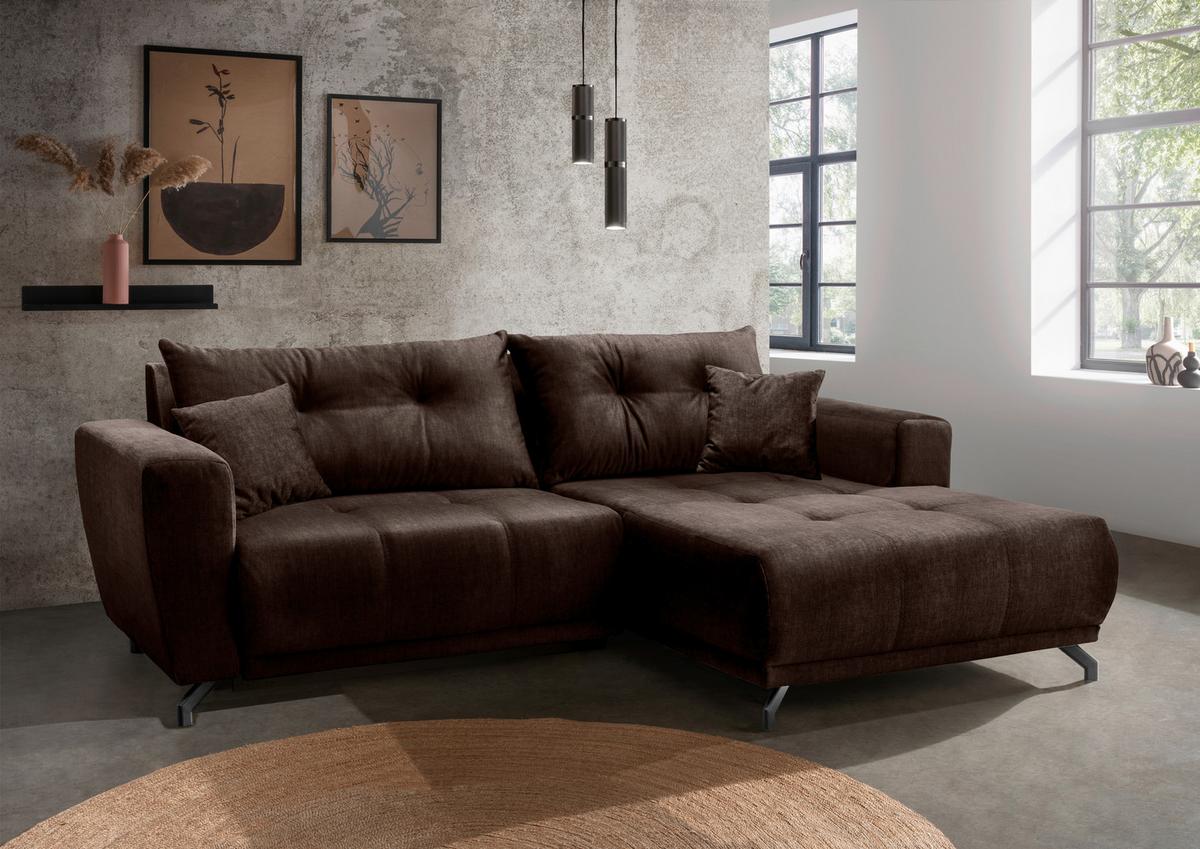 Ecksofa Restato Dunkelbraun S: 246x177 cm - Dunkelbraun/Schwarz, MODERN, Textil (246/177cm) - MID.YOU